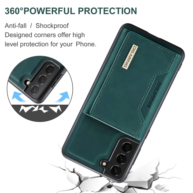 DG.MING M2 Series for Samsung Galaxy S22 5G Magnetic 2-in-1 Wallet Shockproof Phone Case Support Wireless Charging Shell - Green