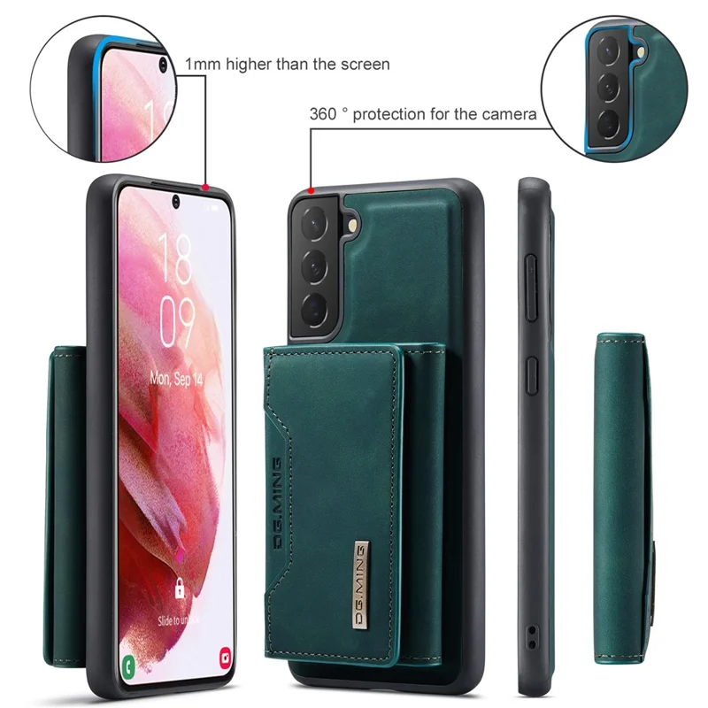 DG.MING M2 Series for Samsung Galaxy S22 5G Magnetic 2-in-1 Wallet Shockproof Phone Case Support Wireless Charging Shell - Green