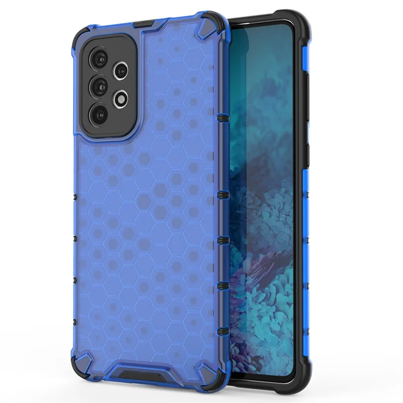 For Samsung Galaxy A73 5G Honeycomb Textured Well-protected TPU + PC Phone Case Cover - Blue