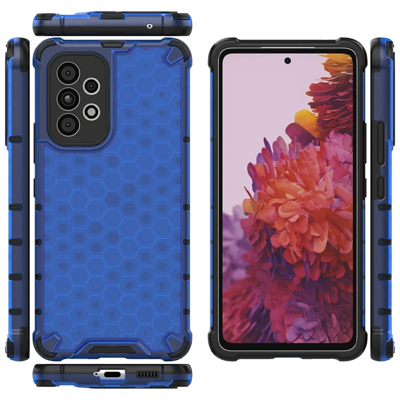 For Samsung Galaxy A73 5G Honeycomb Textured Well-protected TPU + PC Phone Case Cover - Blue