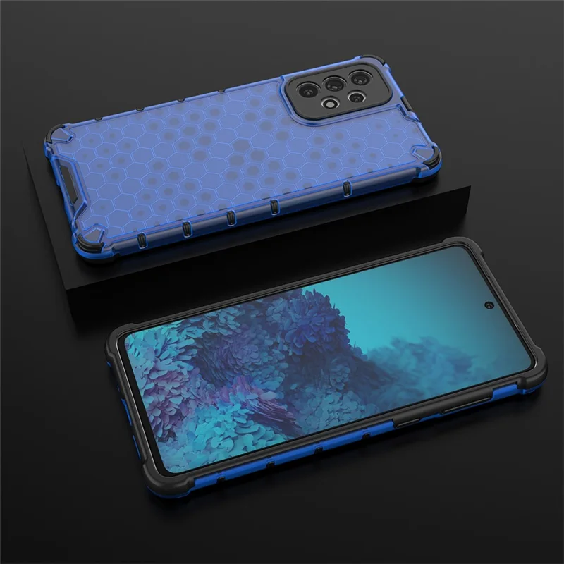 For Samsung Galaxy A73 5G Honeycomb Textured Well-protected TPU + PC Phone Case Cover - Blue