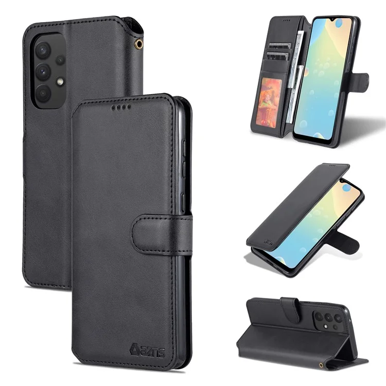 AZNS PU Leather Case Magnetic Clasp Wallet Shock Absorption Phone Cover with Foldable Stand for Samsung Galaxy A53 5G - Black