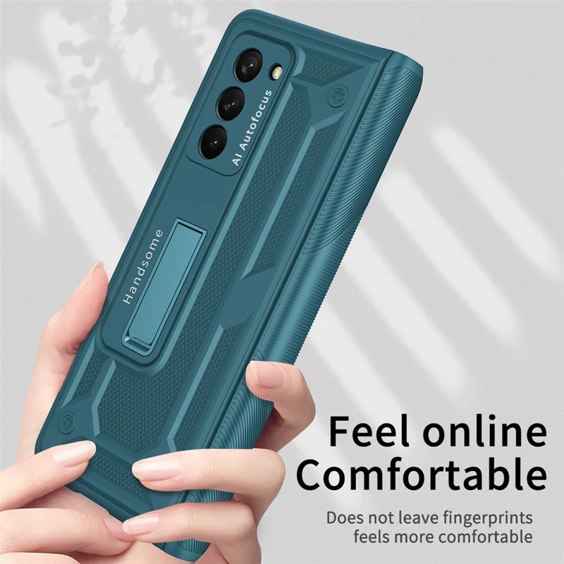 For Samsung Galaxy Z Fold2 5G Kickstand Folding Phone Case Magnetic Hinge Full Protective Cover with Tempered Glass Screen Protector  - Green