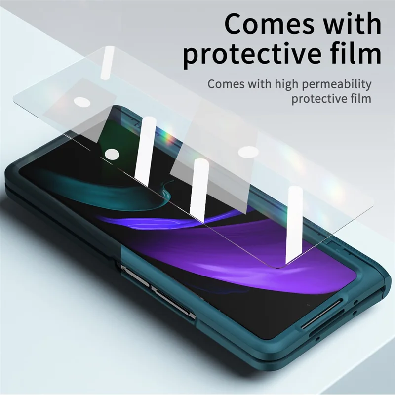 For Samsung Galaxy Z Fold2 5G Kickstand Folding Phone Case Magnetic Hinge Full Protective Cover with Tempered Glass Screen Protector  - Green