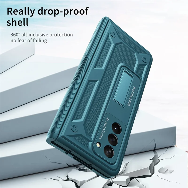 For Samsung Galaxy Z Fold2 5G Kickstand Folding Phone Case Magnetic Hinge Full Protective Cover with Tempered Glass Screen Protector  - Green