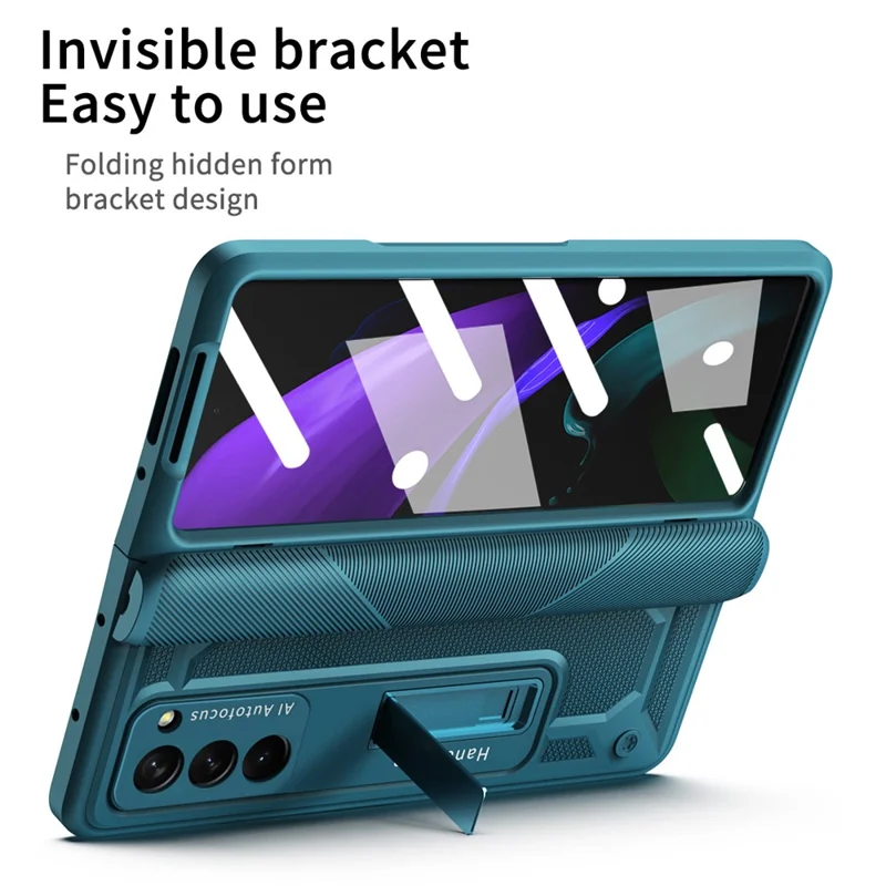 For Samsung Galaxy Z Fold2 5G Kickstand Folding Phone Case Magnetic Hinge Full Protective Cover with Tempered Glass Screen Protector  - Green