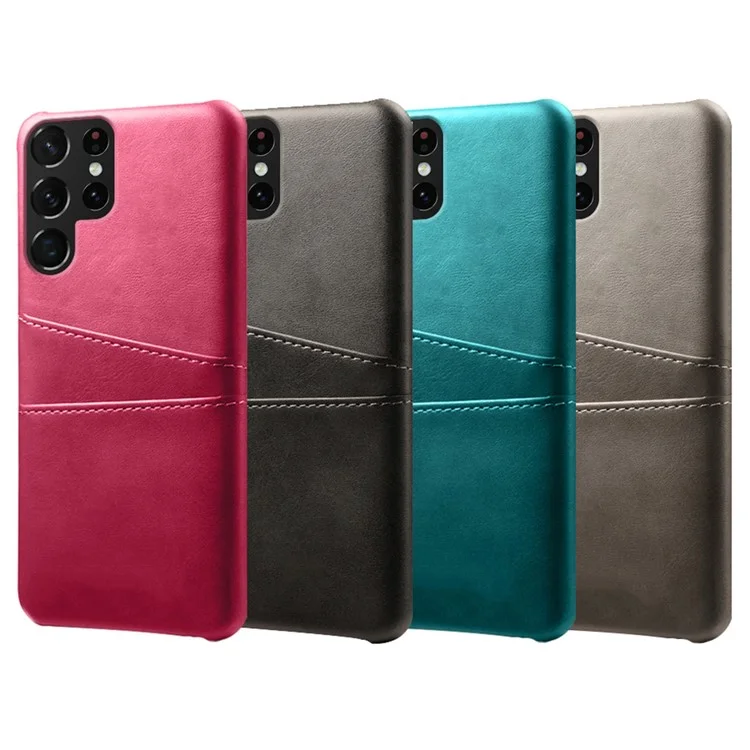 For Samsung Galaxy S22 Ultra 5G Double Card Slots Phone Case Anti-scratch Ultra Slim PU Leather + Hard PC Cover - Black