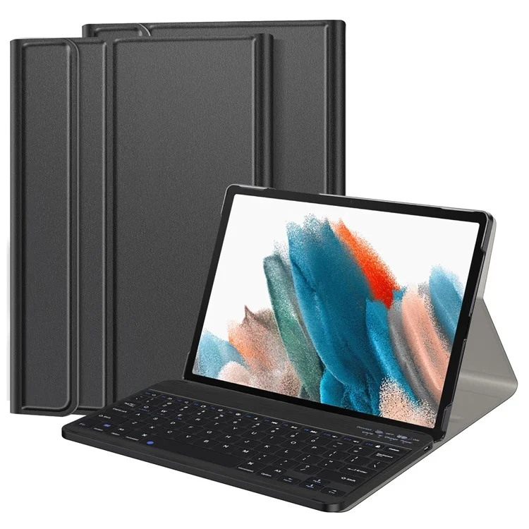 For Samsung Galaxy Tab A8 10.5 (2021) / A8 10.5 (2022) Front Support Keyboard Leather Case Set PU Leather Outter Cover + PC Bottom Case Bluetooth-compatible 5.0 Wireless Keyboard