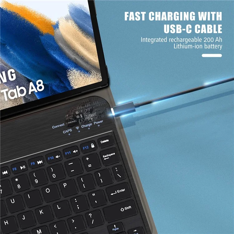 For Samsung Galaxy Tab A8 10.5 (2021) / A8 10.5 (2022) Front Support Keyboard Leather Case Set PU Leather Outter Cover + PC Bottom Case Bluetooth-compatible 5.0 Wireless Keyboard