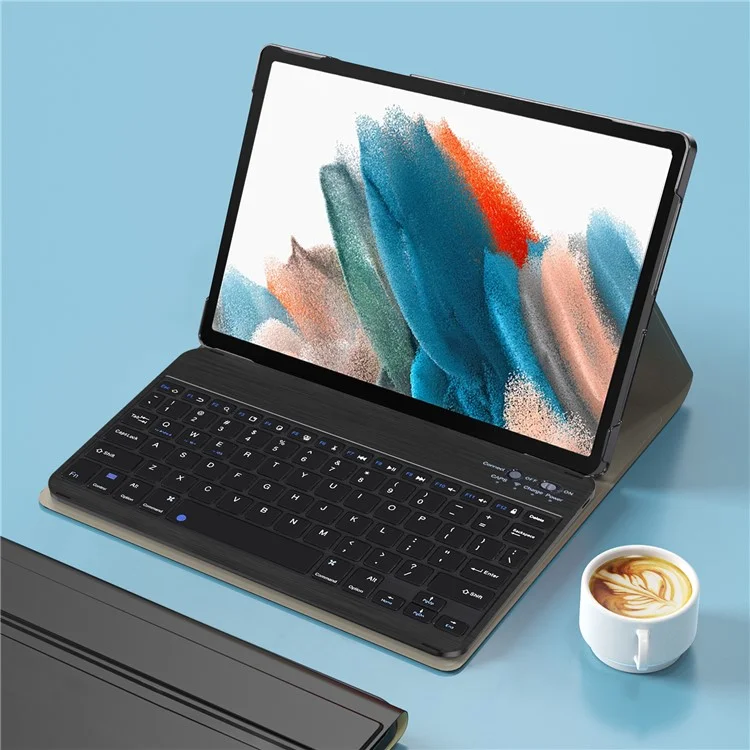 For Samsung Galaxy Tab A8 10.5 (2021) / A8 10.5 (2022) Front Support Keyboard Leather Case Set PU Leather Outter Cover + PC Bottom Case Bluetooth-compatible 5.0 Wireless Keyboard