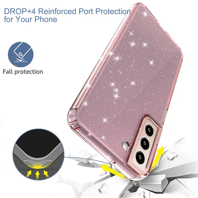 Para Samsung Galaxy S22+ 5G GW18 Lectins Brillantes de Lentejuelas Anti-stratch Flexible TPU Case de la Caja TPU - Rosa Tranperente