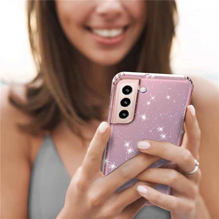 Para Samsung Galaxy S22+ 5G GW18 Lectins Brillantes de Lentejuelas Anti-stratch Flexible TPU Case de la Caja TPU - Rosa Tranperente