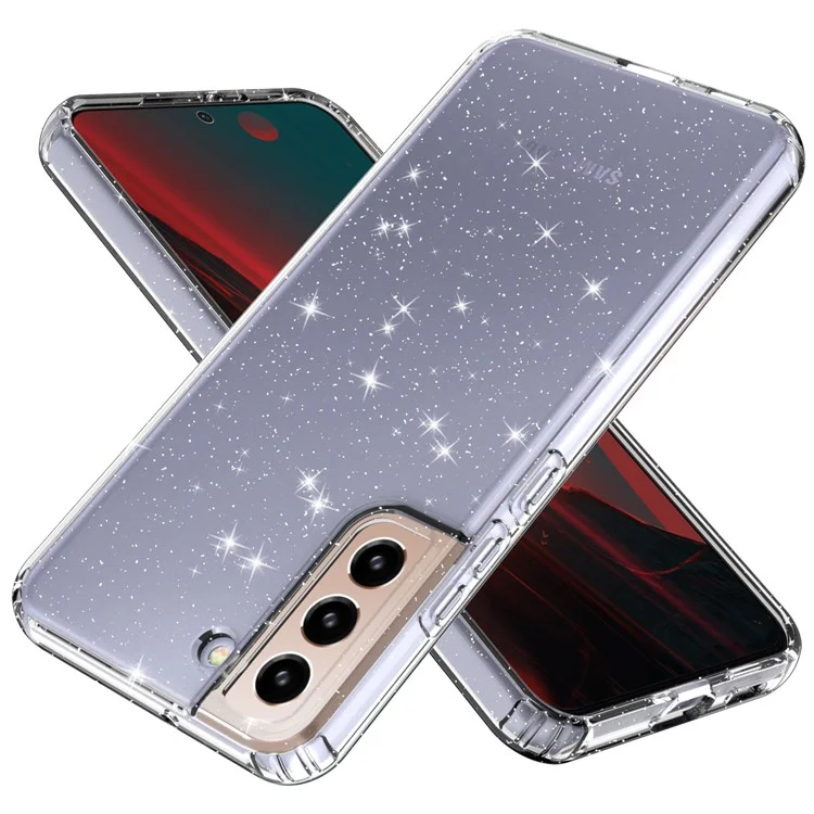 Per Samsung Galaxy S22 5G GW18 Glittery Sequins Transparent Soft TPU Cover Mobile Phone Case Shell - Transparent Black