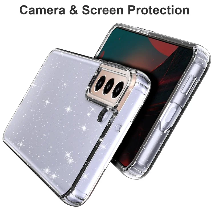 Per Samsung Galaxy S22 5G GW18 Glittery Sequins Transparent Soft TPU Cover Mobile Phone Case Shell - Transparent Black