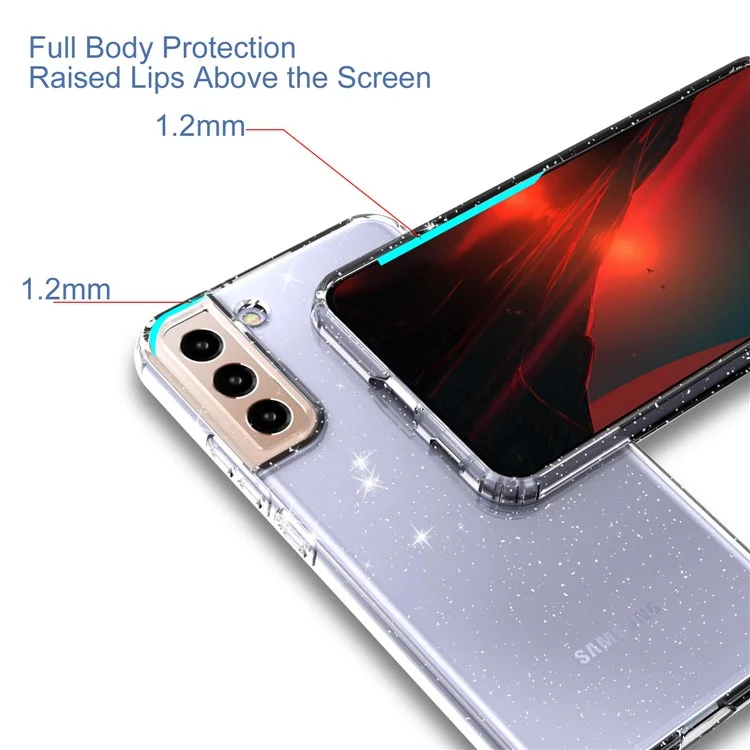Per Samsung Galaxy S22 5G GW18 Glittery Sequins Transparent Soft TPU Cover Mobile Phone Case Shell - Transparent Black