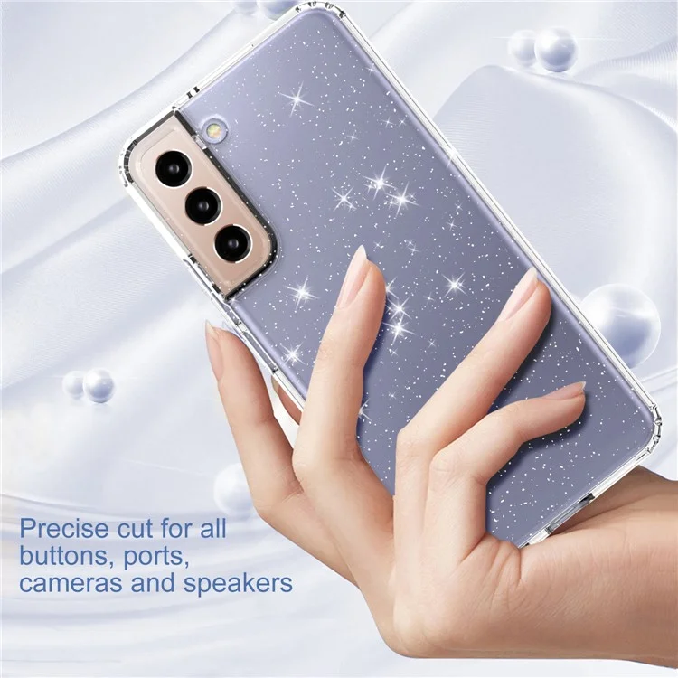 Per Samsung Galaxy S22 5G GW18 Glittery Sequins Transparent Soft TPU Cover Mobile Phone Case Shell - Transparent Black