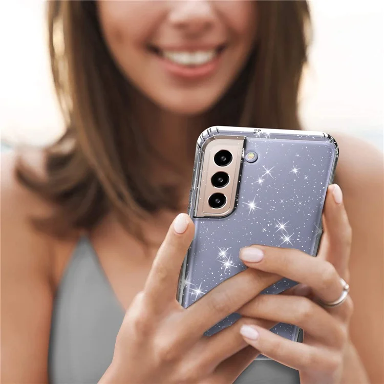 Per Samsung Galaxy S22 5G GW18 Glittery Sequins Transparent Soft TPU Cover Mobile Phone Case Shell - Transparent Black