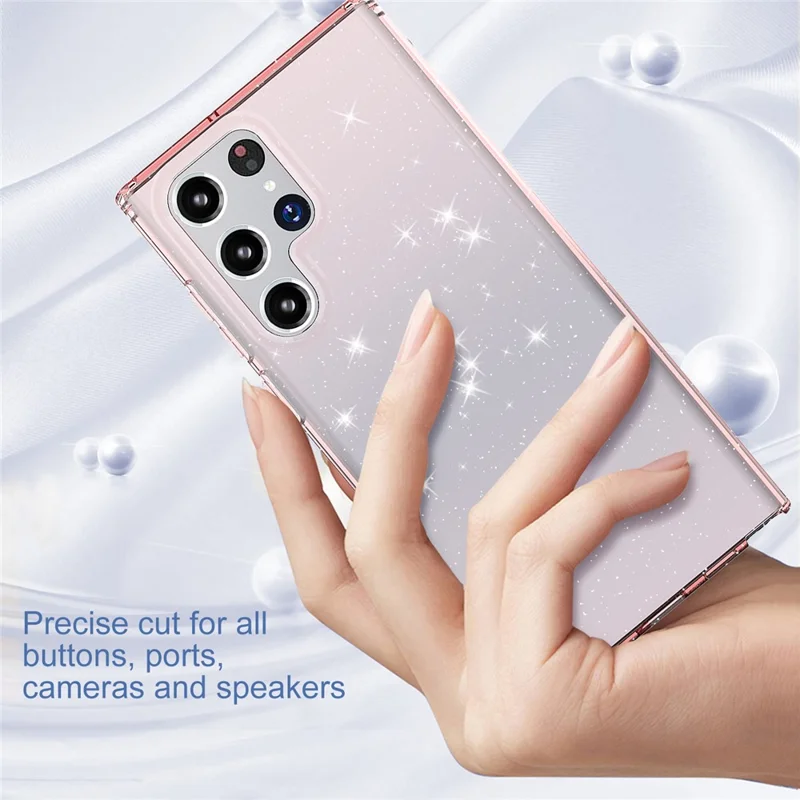 For Samsung Galaxy S22 Ultra 5G GW18 Stylish Shockproof Glittery Sequins TPU Phone Case Shell - Transparent Pink