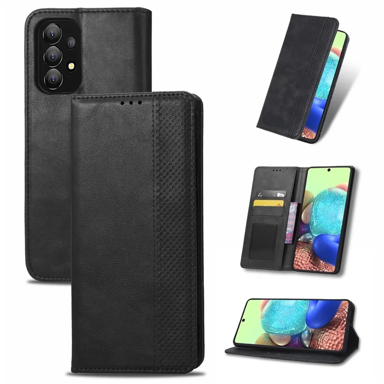 Para Samsung Galaxy A73 5G Retro Retro Princo Carteira de Couro Stand Magnetic Auto-absorvido Anti-arranhão Capa - Preto