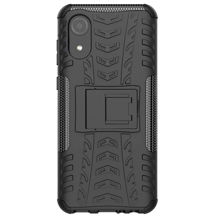 Case de Teléfono de Textura de Neumáticos Para Samsung Galaxy A03 Core, Kickstand PC+TPU Case de Servicio Pesado a Prueba de Golpes - Negro