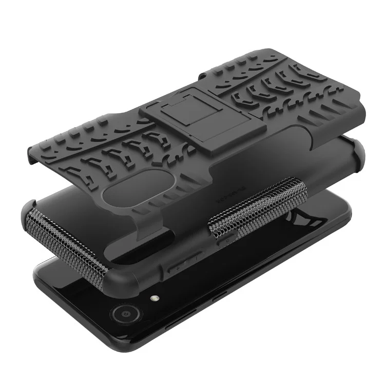 Case de Téléphone de Texture de Pneu Pour Samsung Galaxy A03 Core, Kickstand pc + Tpu Tocoproof High Duty Case - le Noir