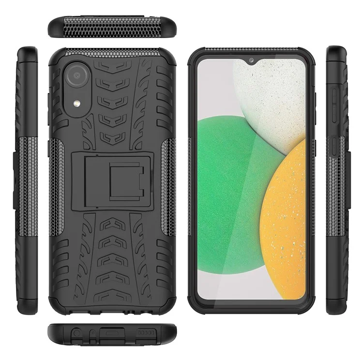 Case de Teléfono de Textura de Neumáticos Para Samsung Galaxy A03 Core, Kickstand PC+TPU Case de Servicio Pesado a Prueba de Golpes - Negro