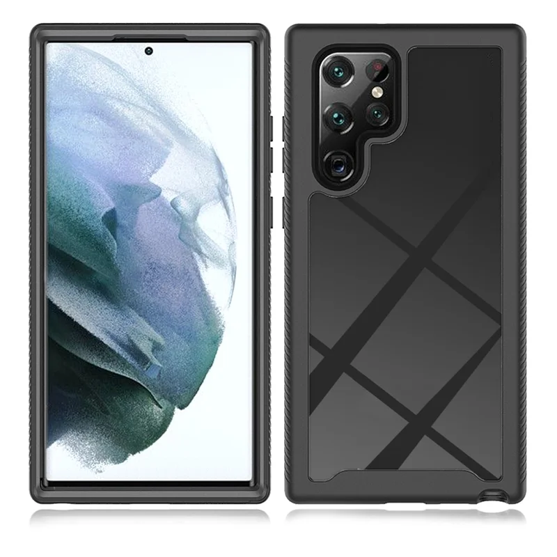 For Samsung Galaxy S22 Ultra 5G Full Coverage PC + TPU Hybrid Phone Case Drop-proof Cover with PET Screen Protector - Black