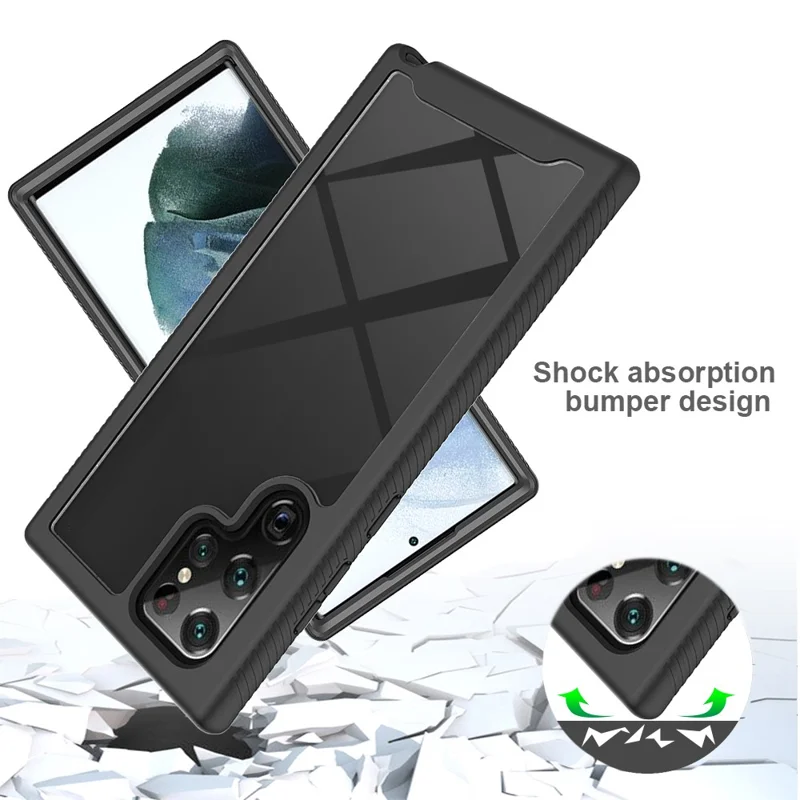 For Samsung Galaxy S22 Ultra 5G Full Coverage PC + TPU Hybrid Phone Case Drop-proof Cover with PET Screen Protector - Black