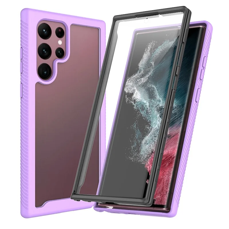 For Samsung Galaxy S22 Ultra 5G Full Coverage PC + TPU Hybrid Phone Case Drop-proof Cover with PET Screen Protector - Purple