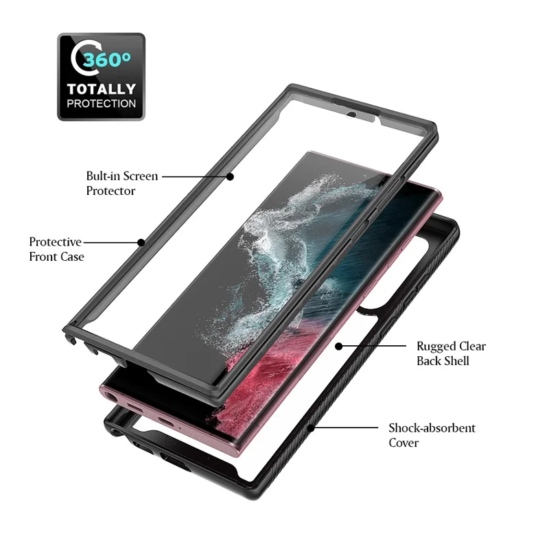 For Samsung Galaxy S22 Ultra 5G Full Coverage PC + TPU Hybrid Phone Case Drop-proof Cover with PET Screen Protector - Purple