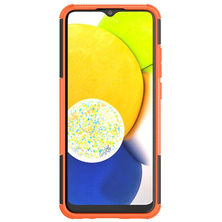 For Samsung Galaxy A03 (166.5 x 75.98 x 9.14mm) (EU Version) Kickstand Soft TPU + Hard PC Shockproof Fashion Tire Texture Protective Case - Orange