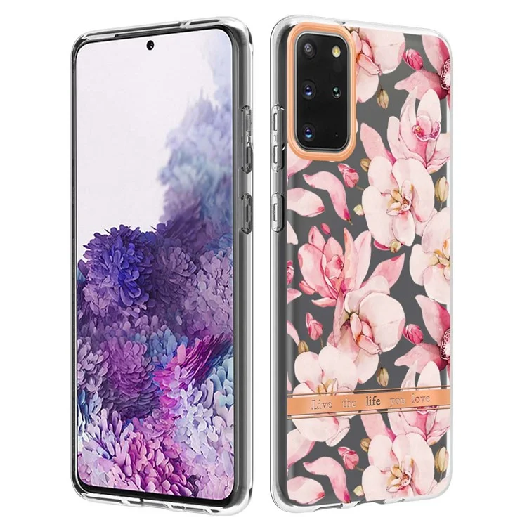 Capa de telefone celular LB5 Series IMD IML Electroplating TPU para Samsung Galaxy S20 Plus/S20 Plus 5G Flor Padrão - HC005 Pink Gardenia