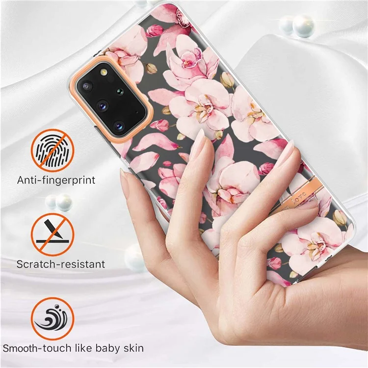 Capa de telefone celular LB5 Series IMD IML Electroplating TPU para Samsung Galaxy S20 Plus/S20 Plus 5G Flor Padrão - HC005 Pink Gardenia