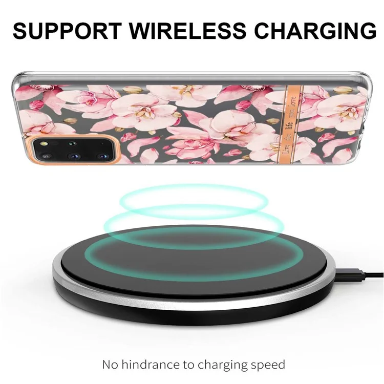Capa de telefone celular LB5 Series IMD IML Electroplating TPU para Samsung Galaxy S20 Plus/S20 Plus 5G Flor Padrão - HC005 Pink Gardenia