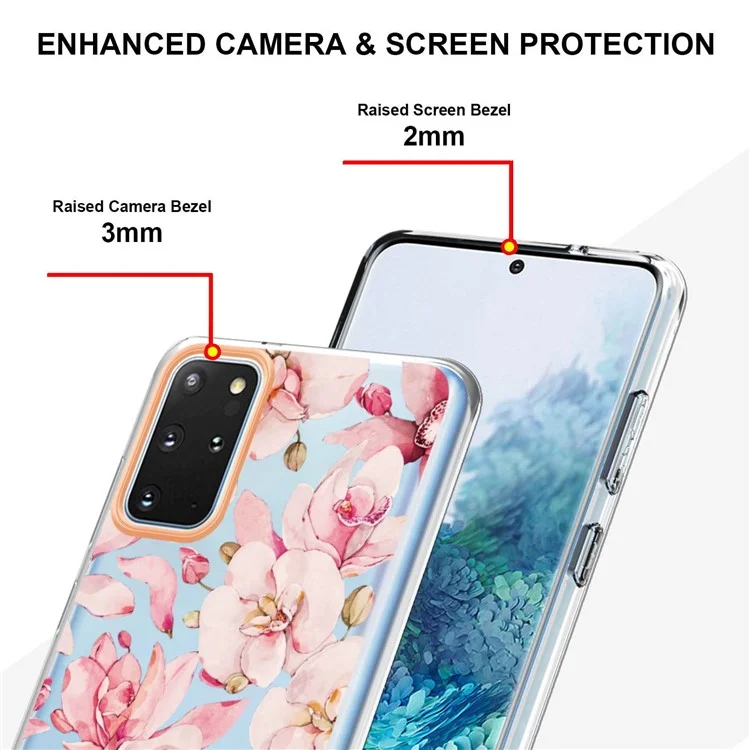Capa de telefone celular LB5 Series IMD IML Electroplating TPU para Samsung Galaxy S20 Plus/S20 Plus 5G Flor Padrão - HC005 Pink Gardenia