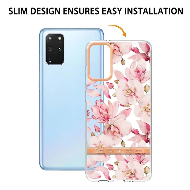 Capa de telefone celular LB5 Series IMD IML Electroplating TPU para Samsung Galaxy S20 Plus/S20 Plus 5G Flor Padrão - HC005 Pink Gardenia