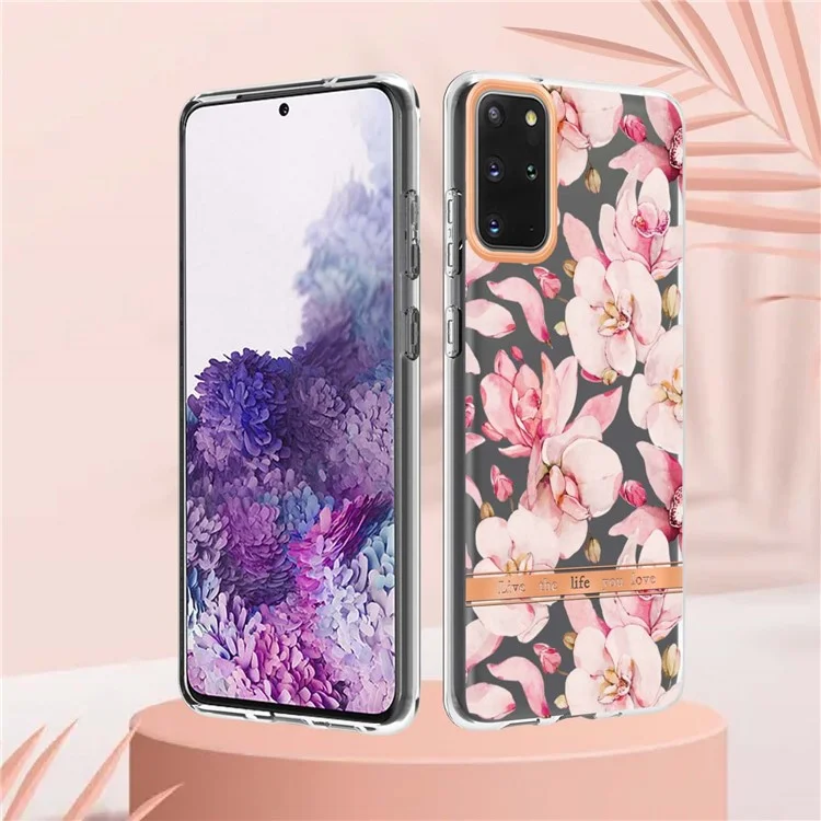 Capa de telefone celular LB5 Series IMD IML Electroplating TPU para Samsung Galaxy S20 Plus/S20 Plus 5G Flor Padrão - HC005 Pink Gardenia