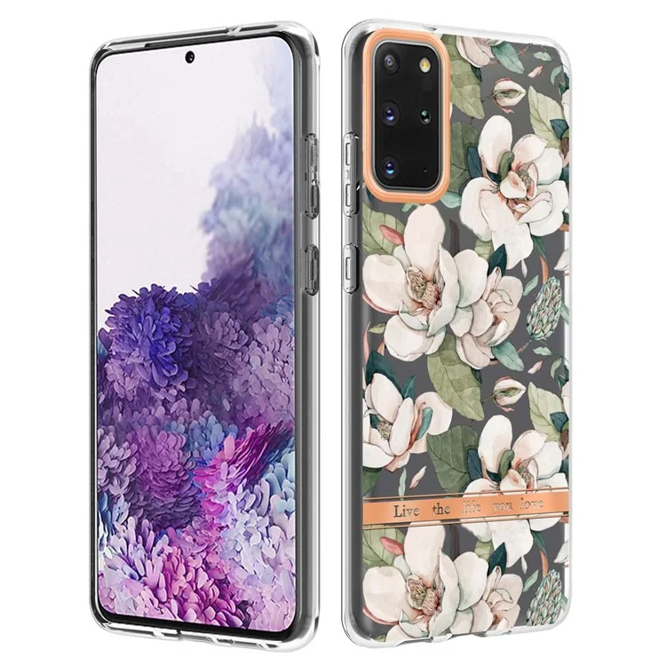 Чехол для телефона Samsung Galaxy S20 Plus/S20 Plus 5G с цветочным рисунком, серия LB5, IMD IML Electroplating TPU - HC001 Green Gardenia