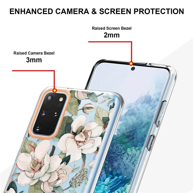Чехол для телефона Samsung Galaxy S20 Plus/S20 Plus 5G с цветочным рисунком, серия LB5, IMD IML Electroplating TPU - HC001 Green Gardenia