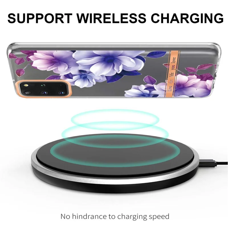 LB5 Series IMD IML Electroplating TPU Phone Case for Samsung Galaxy S20 Plus/S20 Plus 5G Flower Pattern Mobile Cover - HC004 Purple Begonia
