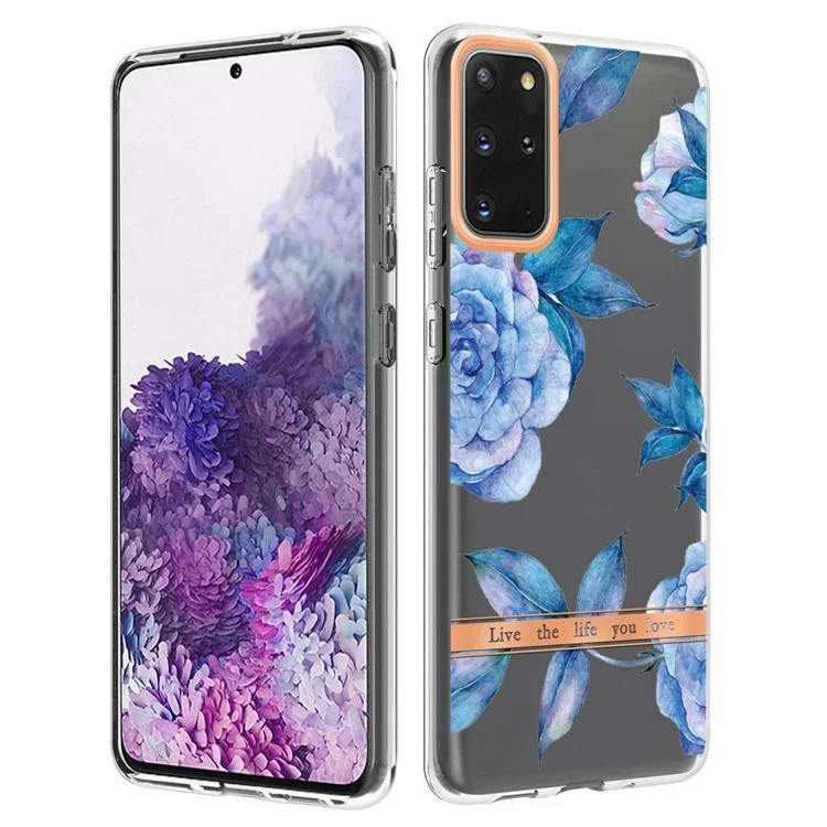 Série LB5 IMD IML Electroplate TPU Téléphone TPU Pour Samsung Galaxy S20 Plus / S20 Plus 5G Fleur Pattern Mobile Cover - HC003 Blue Peony