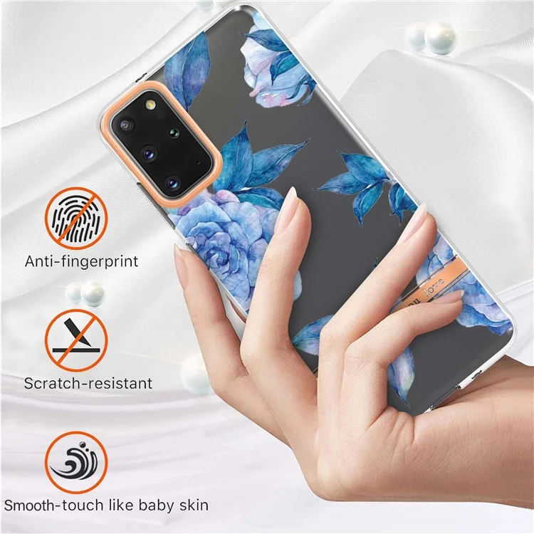 Série LB5 IMD IML Electroplate TPU Téléphone TPU Pour Samsung Galaxy S20 Plus / S20 Plus 5G Fleur Pattern Mobile Cover - HC003 Blue Peony