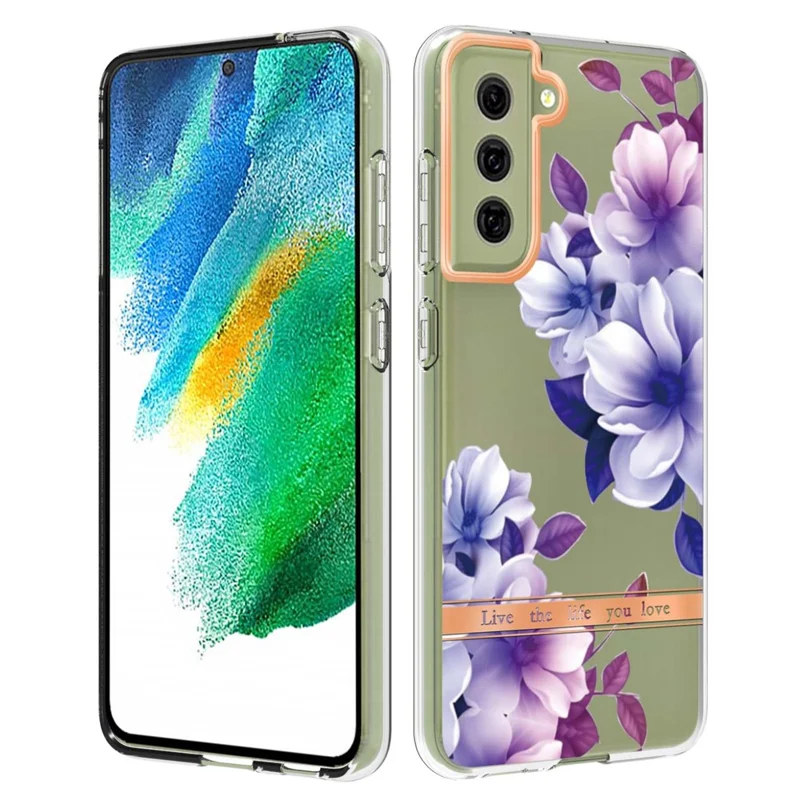LB5 Series Flower Pattern TPU Case for Samsung Galaxy S21 FE 5G Electroplating IMD IML Mobile Phone Cover - HC004 Purple Begonia