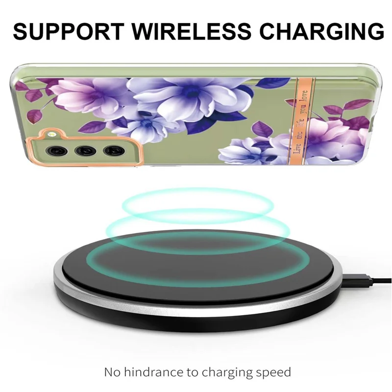 LB5 Series Flower Pattern TPU Case for Samsung Galaxy S21 FE 5G Electroplating IMD IML Mobile Phone Cover - HC004 Purple Begonia