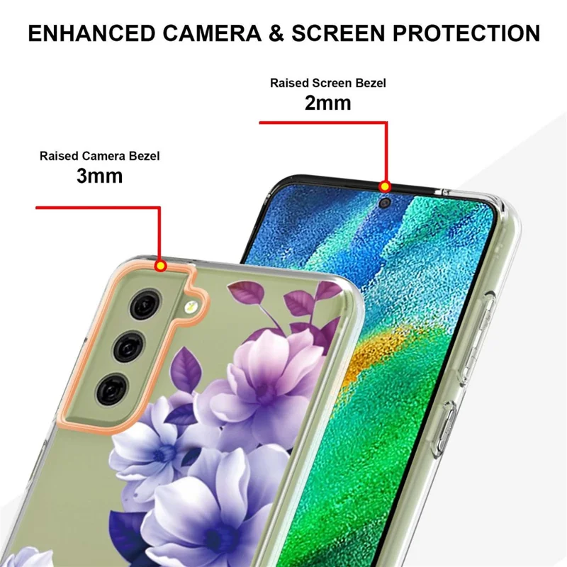 LB5 Series Flower Pattern TPU Case for Samsung Galaxy S21 FE 5G Electroplating IMD IML Mobile Phone Cover - HC004 Purple Begonia