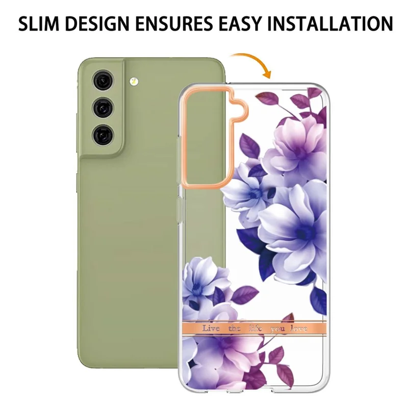 LB5 Series Flower Pattern TPU Case for Samsung Galaxy S21 FE 5G Electroplating IMD IML Mobile Phone Cover - HC004 Purple Begonia