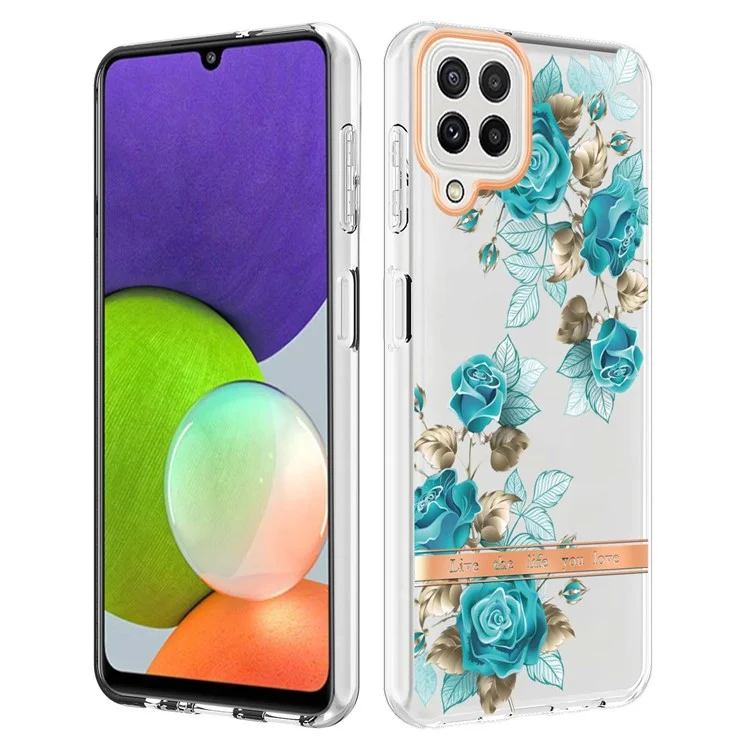 LB5 Série Électroplate de Fleurs Modèle TPU TPU Pour Samsung Galaxy A22 4G (version Ue) / M32 (version Globale) IMD IML Ultra Slim Phone Shell - Rose Bleue HC002
