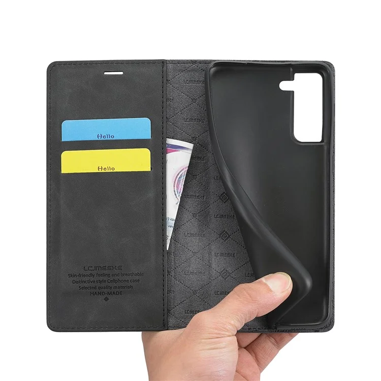 LC.IMEEKE Wallet Phone Case für Samsung Galaxy S22+ 5G, Starker magnetischer automatischer Verschluss, PU-Leder-Flip-Ständer-Abdeckung - Schwarz