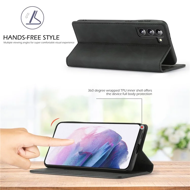 LC.IMEEKE Wallet Phone Case für Samsung Galaxy S22+ 5G, Starker magnetischer automatischer Verschluss, PU-Leder-Flip-Ständer-Abdeckung - Schwarz