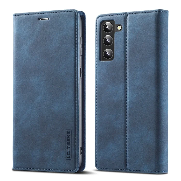 Lc. Imeeke Strong Magnetic Adsorption Shell Pour Samsung Galaxy S22 5G, PU le Cuir TPU Bumper Stand Flip Portefeuille - Bleu